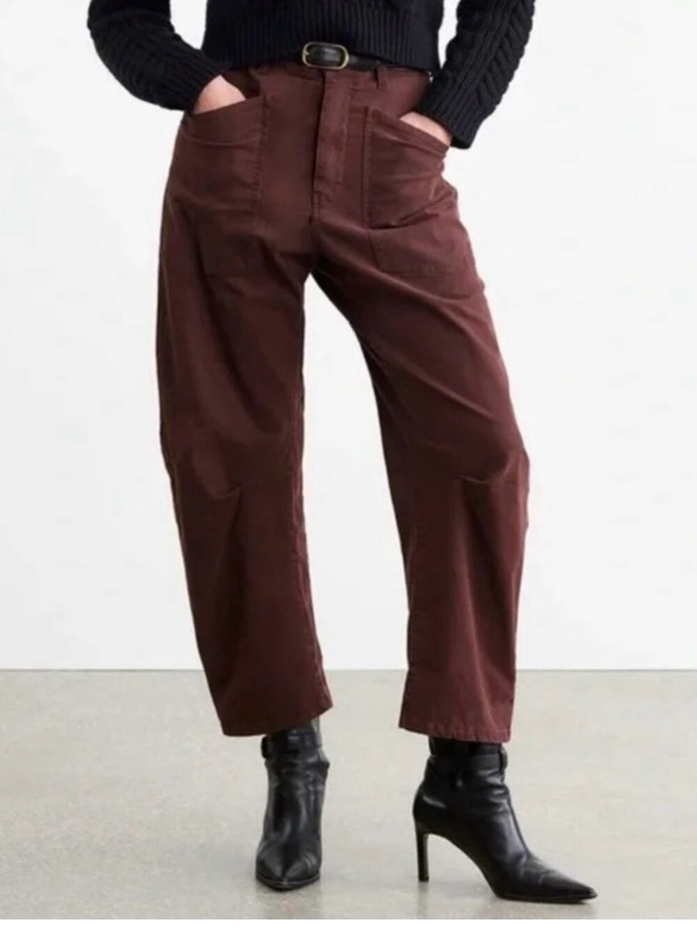 Nili Lotan Shon Pant Oxblood Red Brown Barrel Leg Cotton Twill Cropped Size 2